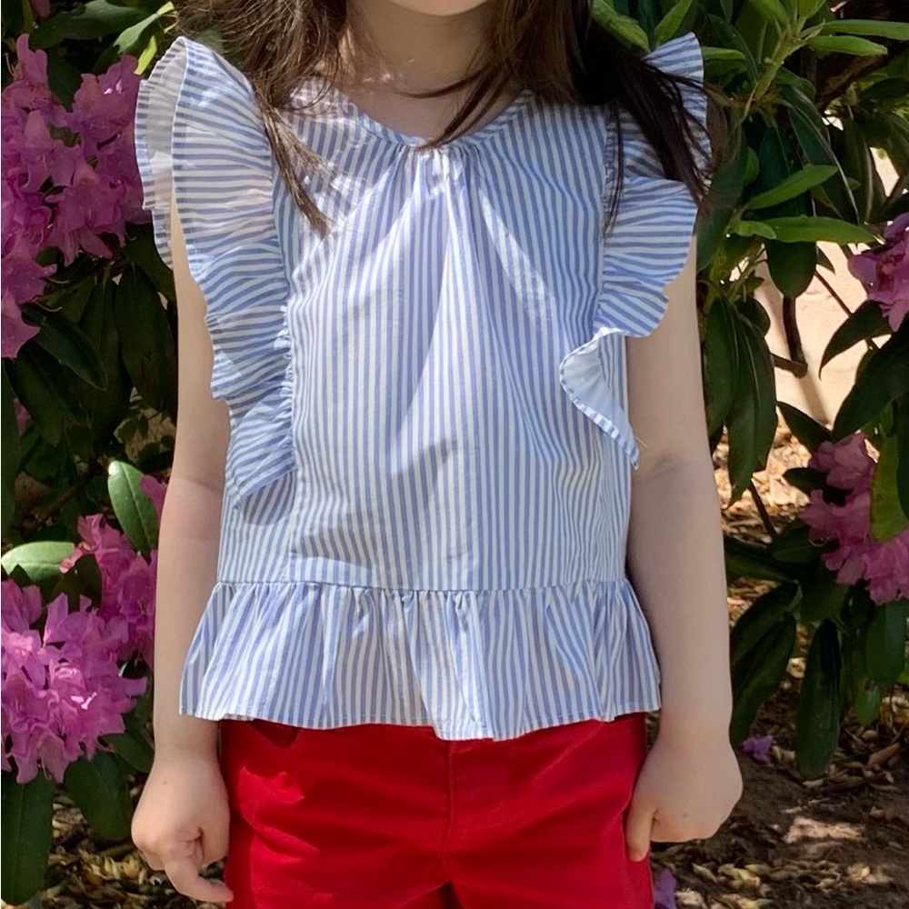 Zara Girls Striped Blue and White Ruffle Blouse in Size 3T - Picture 6 of 6